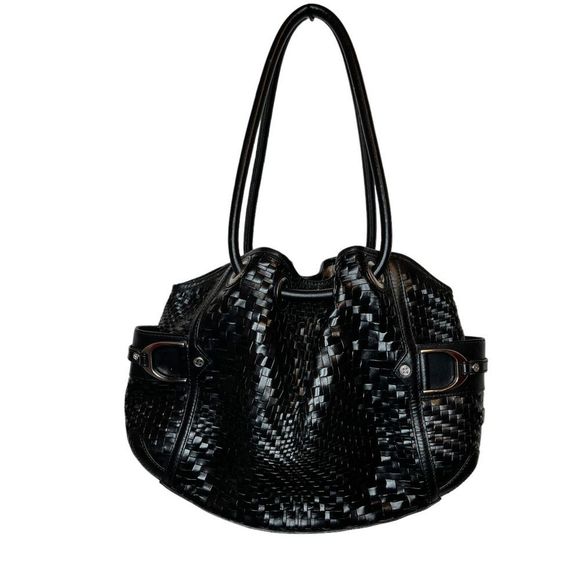 COLE HAAN Village Weave Leather Handbag Hobo or Circular in Black - Picture 2 of 16